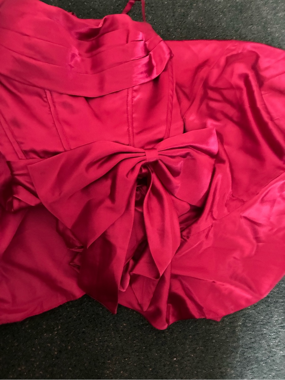 Burgundy Satin Spaghetti Strap Satin Gown Hi-Low Corset top & Bow Detail Size 2 - Picture 5 of 5